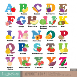 Alphabet A-Z Digital Clipart, Vegetable and Fruit Aphabet ...