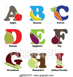 Vector Illustration - Fruit and vegetable alphabet. EPS ...