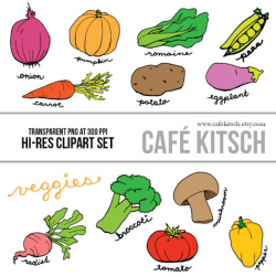 INSTANT DOWNLOAD - Veggies Clip Art Set - Hi Res Transparent PNGs -  Vegetable Doodle Illustrations for Recipes, DIY or your Food Blog!