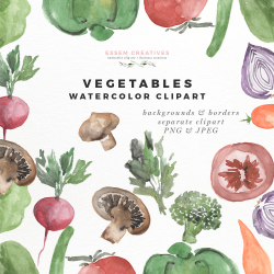 Watercolor Vegetables Food Clipart for Menu Food Blog Branding