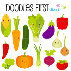 Happy Veggies Cute Vegetables Digital Clip Art for