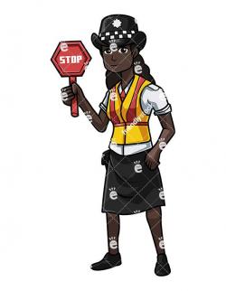 British Black Police Woman Holding A Stop Sign | Vector ...