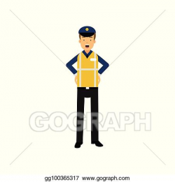 Vector Art - Cartoon officer of traffic police standing with ...