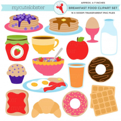 Breakfast Food Clipart Set - clip art set of toast, pancakes, donuts,  waffles, muffin - personal use, small commercial use, instant download