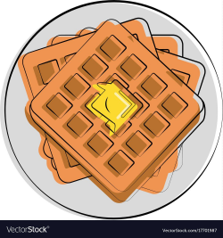 Waffle with butter melting on it food related Vector Image ...
