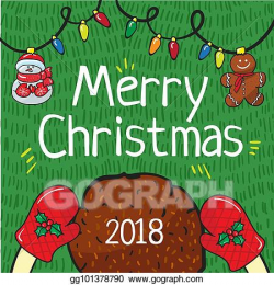 Vector Art - Merry christmas 2018 card hand draw. Clipart ...