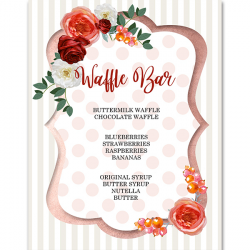Waffle Bar Sign with Floral and Stripe