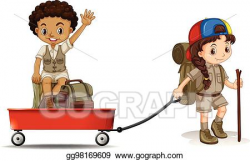 Vector Stock - Girl pulling cart with boy sitting on it ...