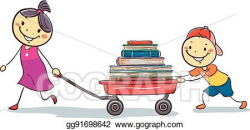 Vector Art - Stick kids pulling a wagon load of books. EPS ...
