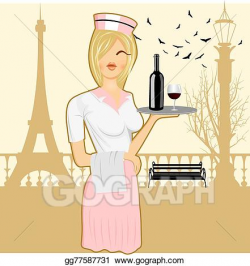 Vector Illustration - Cute waitress holding serving tray ...
