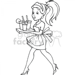 outline of the waitress bringing dinks clipart. Royalty-free clipart #  161004