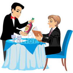 waiter serving wine at a restaurant clipart. Royalty-free clipart # 393660