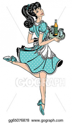 Vector Stock - Color waitress in retro style brings beer ...