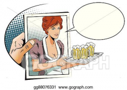 EPS Illustration - Hand with photo. girl waitress with beer ...