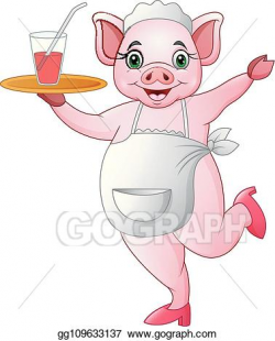 Vector Art - Cartoon happy pig waiter. Clipart Drawing ...