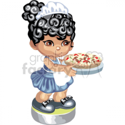 Little girl in waitress uniform serving pizza clipart. Royalty-free clipart  # 376359