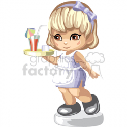 Little girl waitress with tray and drink clipart. Royalty-free clipart #  376113