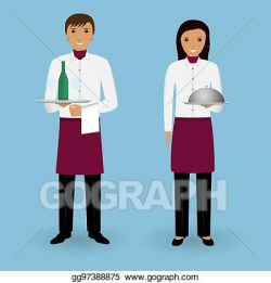 Vector Art - Couple of waiter and waitress with dishes and ...