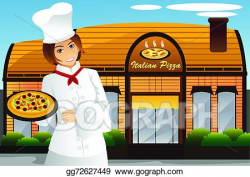 Vector Clipart - Waitress holding pizza. Vector Illustration ...