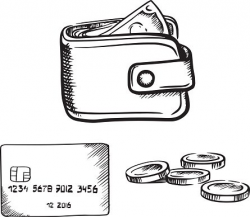 Credit Card, Wallet With Money and Coins Sketch premium ...