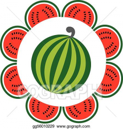 Vector Clipart - Whole and sliced watermelon arranged like a ...