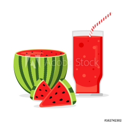 Slices of watermelon with glass of fresh juice isolated on ...