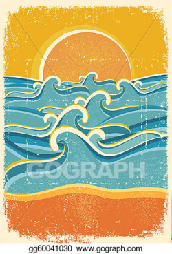 Vector Art - Sea waves and yellow sand beach on old paper ...