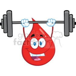 Royalty Free RF Clipart Illustration Red Blood Drop Cartoon Mascot  Character Lifting Weights clipart. Royalty-free clipart # 396971