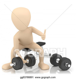 Drawing - 3d small person lifts weights. Clipart Drawing ...