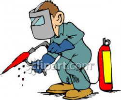 Cartoon of a Welder Working - Royalty Free Clipart Picture