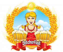 Oktoberfest Girl with Beer Mugs and Wheat PNG Clipart Image ...
