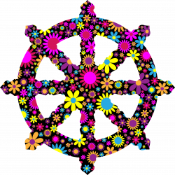 Clipart - Floral Ornate Dharma Wheel Silhouette