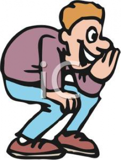 A Man Crouched and Whispering Clipart Picture