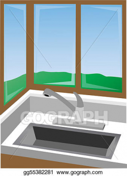 Vector Stock - Kitchen corner at sink surrounded by win ...