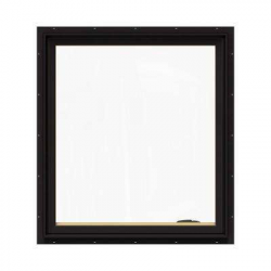36.75 in. x 40.75 in. W-2500 Series Black Painted Clad Wood Right-Handed  Casement Window with BetterVue Mesh Screen