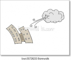 Windy Day Buildings and Cloud Blowing Wind art print poster