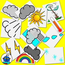 Weather Clip Art. Foggy, stormy, snowy, windy, partly cloudy, typhoon