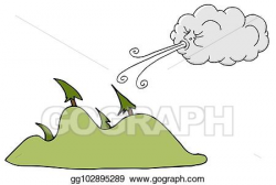 Vector Illustration - Windy day trees and cloud blowing wind ...