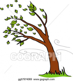 Vector Art - Wind blowing leaves off tree. Clipart Drawing ...