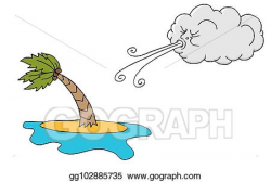 Vector Illustration - Windy day island plam tree and cloud ...