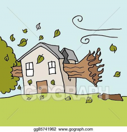 Vector Illustration - Tree falling on house on a windy day ...