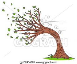 EPS Vector - Blowing wind windy day tree. Stock Clipart ...