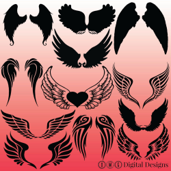12 Angel Wings Silhouette Images Digital Clipart Images ...