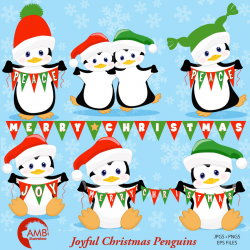 Christmas clipart, Penguin clipart, Winter clipart, AMB-1128