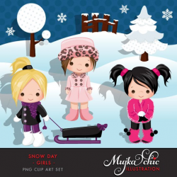 Snow Day Clipart Girls Instant Download Winter Outdoor ...