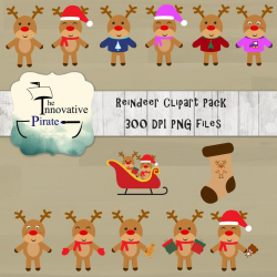 Christmas Reindeer Clipart pack - Holiday Clipart - Reindeer clipart -  reindeer clip art - winter clipart - wonderland clipart -cute clipart
