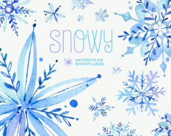 Snowy. Watercolor winter clipart, snowflakes, christmas, holiday,  invitations, greetings card, diy, decoration, merry, blue, png