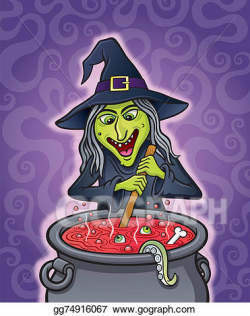 Stock Illustration - Wicked witch stirring cauldron. Clipart ...