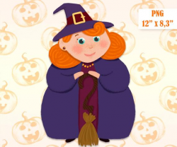 Witch clipart Halloween clipart Good witch Halloween Scrapbooking decor  Cute witch Cute character clipart Commercial use Digital clipart