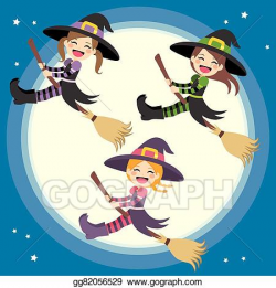 EPS Vector - Cute witches group flying. Stock Clipart ...